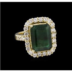 14KT Yellow Gold 6.96ct Emerald and Diamond Ring