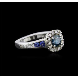 1.23ctw Fancy Blue Diamond and Sapphire Ring - 14KT White Gold