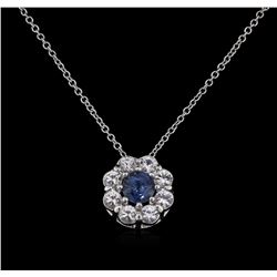 1.20ctw Blue and White Sapphire Pendant With Chain - 14KT White Gold