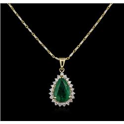 2.07ct Emerald and Diamond Pendant With Chain - 14KT Yellow Gold