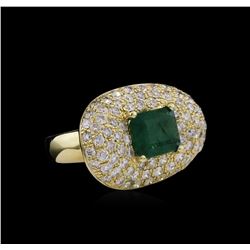 14KT Yellow Gold 3.08ct Emerald and Diamond Ring