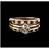 Image 2 : 14KT Yellow Gold 1.08ctw Diamond and Ruby Ring