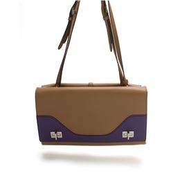 Prada BR5077 Women's Brown and Purple Calf Leather Flag Shoulder Bag