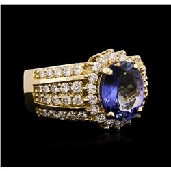 14KT Yellow Gold 3.29ct Tanzanite and Diamond Ring