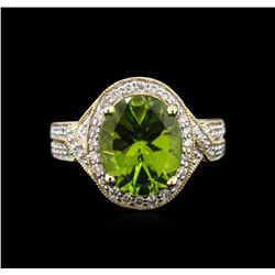 4.23ct Peridot and Diamond Ring - 14KT Yellow Gold