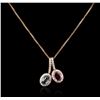 Image 1 : 14KT Rose Gold 1.46ctw Tourmaline and Diamond Pendant With Chain