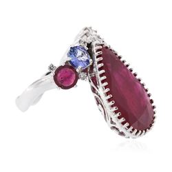 14KT White Gold 13.09ctw Ruby, Tanzanite and Diamond Ring