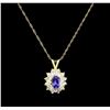 Image 1 : 0.74ct Tanzanite and Diamond Pendant With Chain - 18KT Yellow Gold
