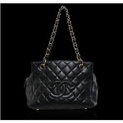 Authentic Chanel Black Quilted Caviar Skin Leather Bag