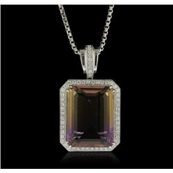 14KT White Gold 28.42ct Quartz and Diamond Pendant With Chain