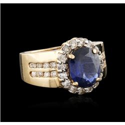 14KT Yellow Gold GIA Certified 2.26ct Sapphire and Diamond Ring