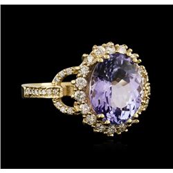 14KT Yellow Gold 4.45ct Tanzanite and Diamond Ring