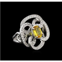 1.15ct Yellow Sapphire and Diamond Ring - 14KT White Gold