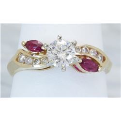 0.61ctw Diamond and Ruby Ring - 14KT Yellow Gold