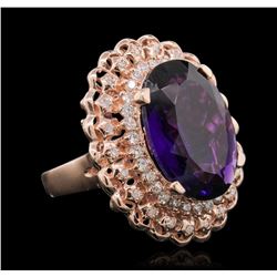 14KT Rose Gold 9.45ct Amethyst and Diamond Ring