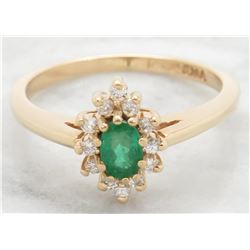 Emerald and Diamond Ring - 14KT Yellow Gold