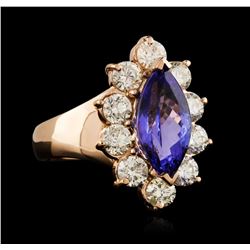 14KT Rose Gold 3.48ct Tanzanite and Diamond Ring