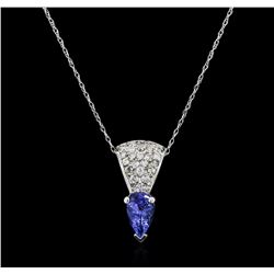 14KT White Gold 0.92ct Tanzanite and Diamond Pendant With Chain