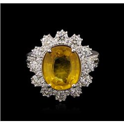 5.66ct Yellow Sapphire and Diamond Ring - 14KT White Gold