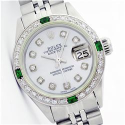 Rolex Stainless Steel Diamond and Emerald DateJust Ladies Watch