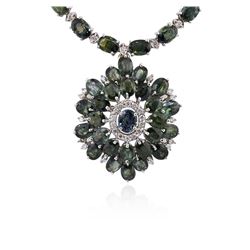 18KT White Gold 59.86ctw Multi Color Sapphire and Diamond Necklace