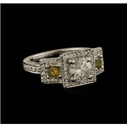 1.53ctw Diamond and Yellow Sapphire Ring - 14KT White Gold