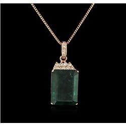 14KT Rose Gold 18.78ct Emerald and Diamond Pendant With Chain