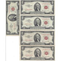 Lot of 10 Assorted United States Red Seal $2 Bills