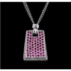 3.20ctw Pink Sapphire and Diamond Pendant With Chain - 18KT White Gold