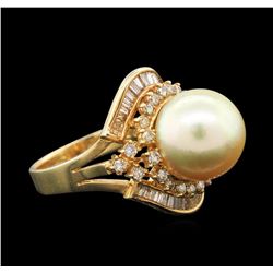 14KT Yellow Gold Pearl and Diamond Ring