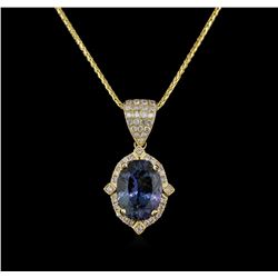 4.63ct Tanzanite and Diamond Pendant With Chain - 14KT Yellow Gold