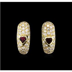 0.60ctw Ruby and Diamond Earrings - 14KT Yellow Gold