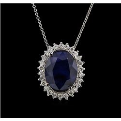 25.71ct Sapphire and Diamond Pendant With Chain - 14KT White Gold