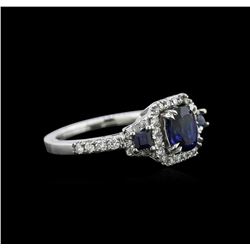 0.83ctw Sapphire and Diamond Ring - 14KT White Gold