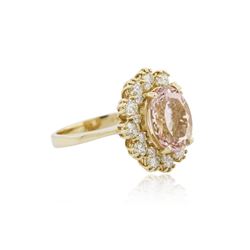 14KT Yellow Gold 3.24ct Morganite and Diamond Ring