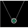 Image 1 : 1.00ct Emerald and Diamond Pendant With Chain - 14KT White Gold