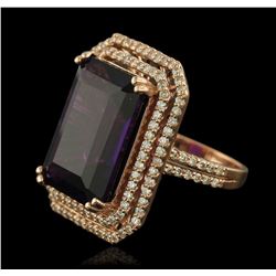 14KT Rose Gold 14.36ct Amethyst and Diamond Ring