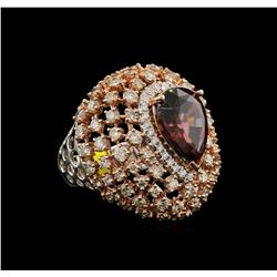 8.67ct Red Zircon and Diamond Ring - 14KT Two-Tone Gold