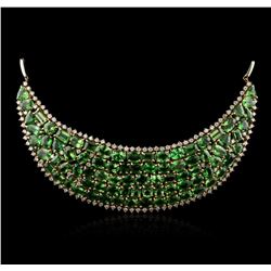 14KT Yellow Gold GIA Certified 82.00ctw Tsavorite Garnet and Diamond Necklace