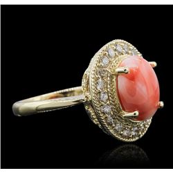 14KT Yellow Gold 3.16ct Coral and Diamond Ring