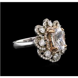 GIA Certified 4.02ct White Sapphire and Diamond Ring - 14KT Two-Tone Gold