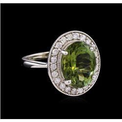 6.20ct Green Tourmaline and Diamond Ring - 18KT White Gold