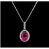 Image 1 : 2.85ct Pink Tourmaline and Diamond Pendant With Chain - 14KT White Gold
