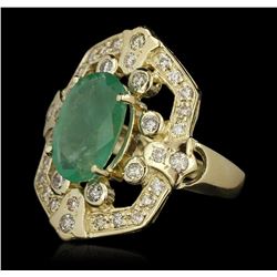 14KT Yellow Gold 3.73ct Emerald and Diamond Ring