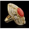 Image 1 : 14KT Yellow Gold 4.40ct Coral and Diamond Ring