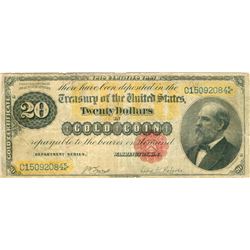 1882 $20 United States "Garfield" Red Seal Gold Certificate