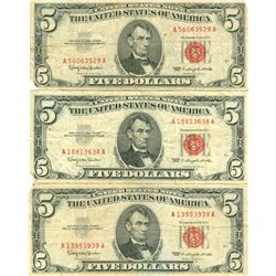 1963 $5 Red Seal Bill Lot of 3