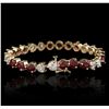 Image 2 : 14KT Yellow Gold 4.32ctw Ruby and Diamond Bracelet