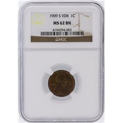 1909-S VDB Penny Lincoln Wheat Cent NGC Graded MS62 BN