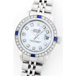 Rolex Stainless Steel Diamond and Sapphire DateJust Ladies Watch